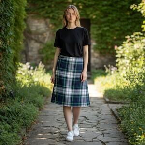 Vintage Clan Laird 100% Wool Kilt Skirt Made in Scotland Tartan Green Blue